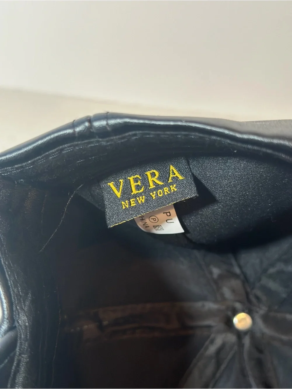 VERA New York Rainbow Rhinestone Awareness Ribbon Faux Leather Hat Black